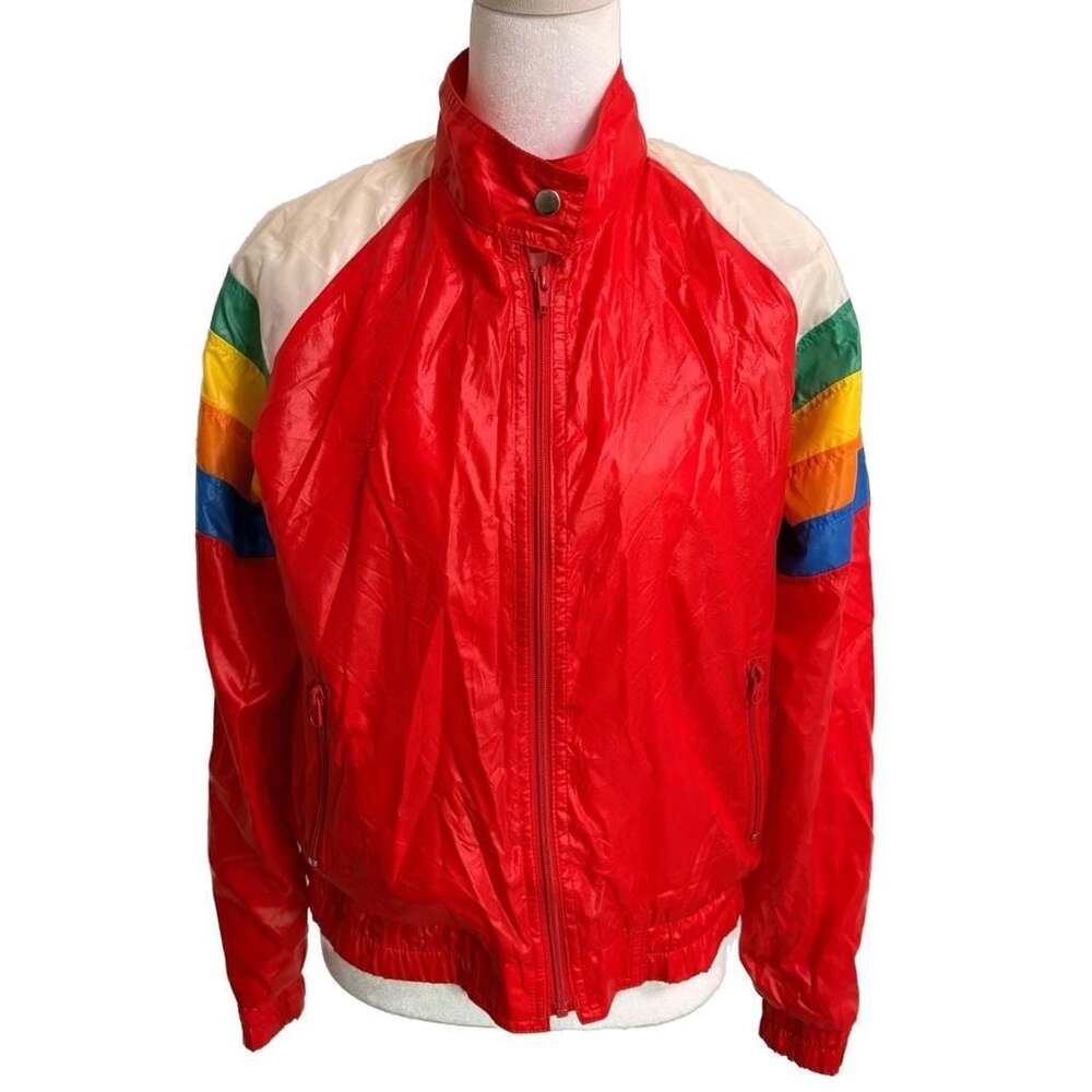 Vtg Windy Weather Bright Statement Fun Rainbow Stripe Nylon Windbreaker Pride M